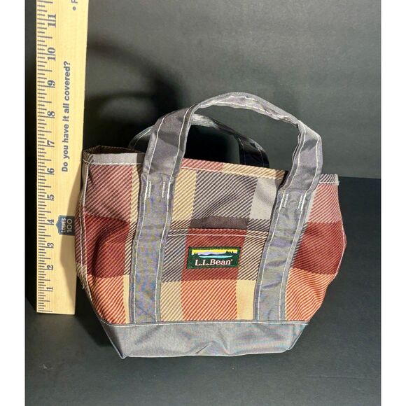 L.L. Bean Plaid Mini Tote Bag Zip Top Small Checkered Handbag Autumn Colors - Picture 4 of 4